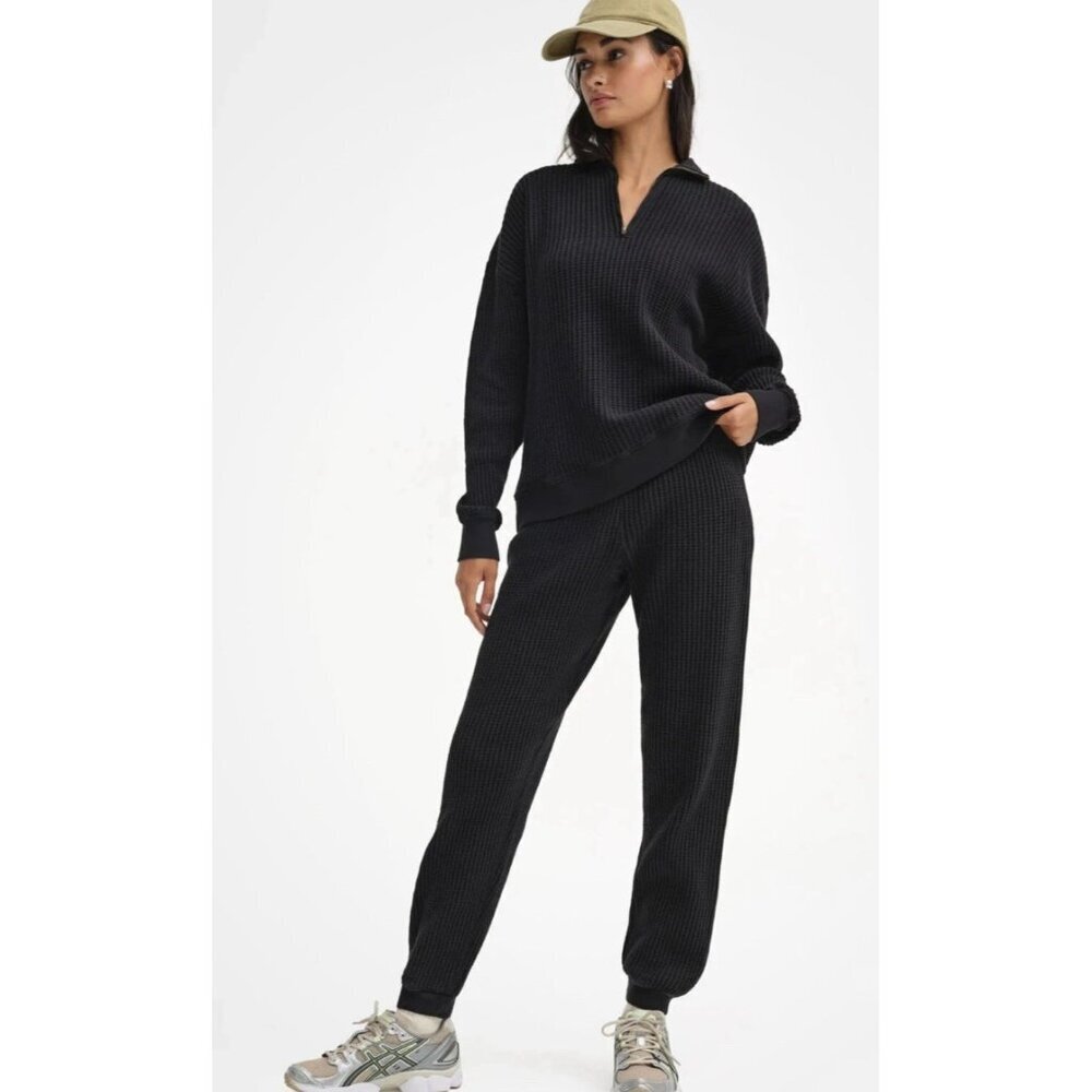 Mate the Label Organic Waffle Relaxed Jogger in Jet Black, Size X-Small NWOT